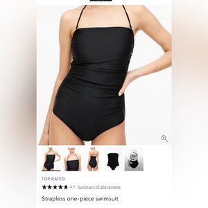 NWT! J. Crew Classic Black Strapless One-Piece Swimsuit Size XS